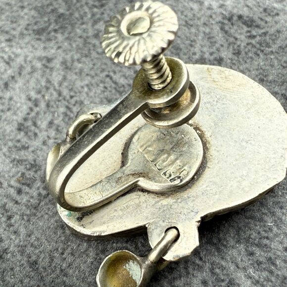 Alpaca Silver Aztec Mask Tiki Carved MOP Screw-back Clip Earrings VTG Mexico - Picture 9 of 13